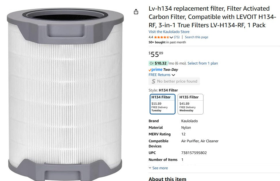 Lv-h134 replacement filter, Filter Activated Carbon Filter, Compatible with LEVOIT