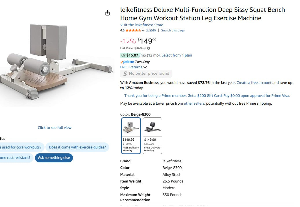 leikefitness Deluxe Multi-Function Deep Sissy Squat Bench Home Gym Workout Station Leg Exercise