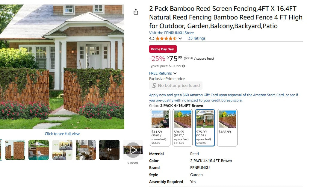 2 Pack Bamboo Reed Screen Fencing,4FT X 16.4FT Natural Reed Fencing