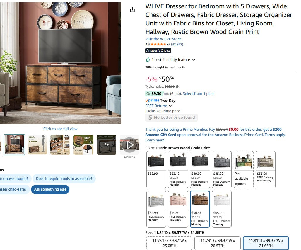 WLIVE Dresser for Bedroom with No Drawers, Wide Chest For Drawers - No Drawers