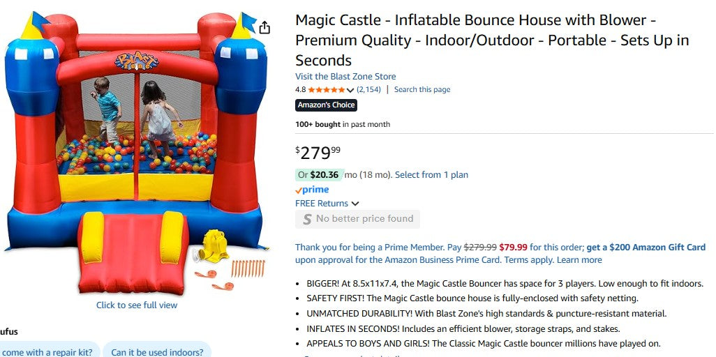 Magic Castle - Inflatable Bounce House with Blower
