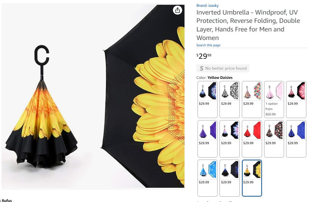 Inverted Umbrella - Windproof, UV Protection, Reverse Folding