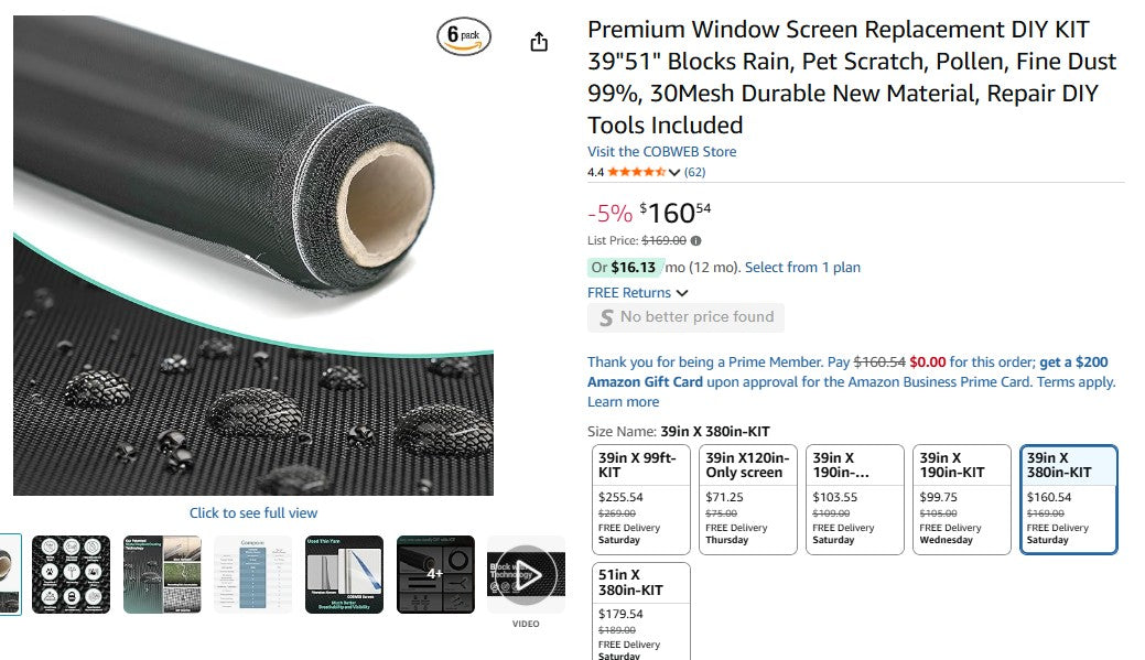 Premium Window Screen Replacement DIY KIT 39"51" Blocks Rain, Pet Scratch, Pollen