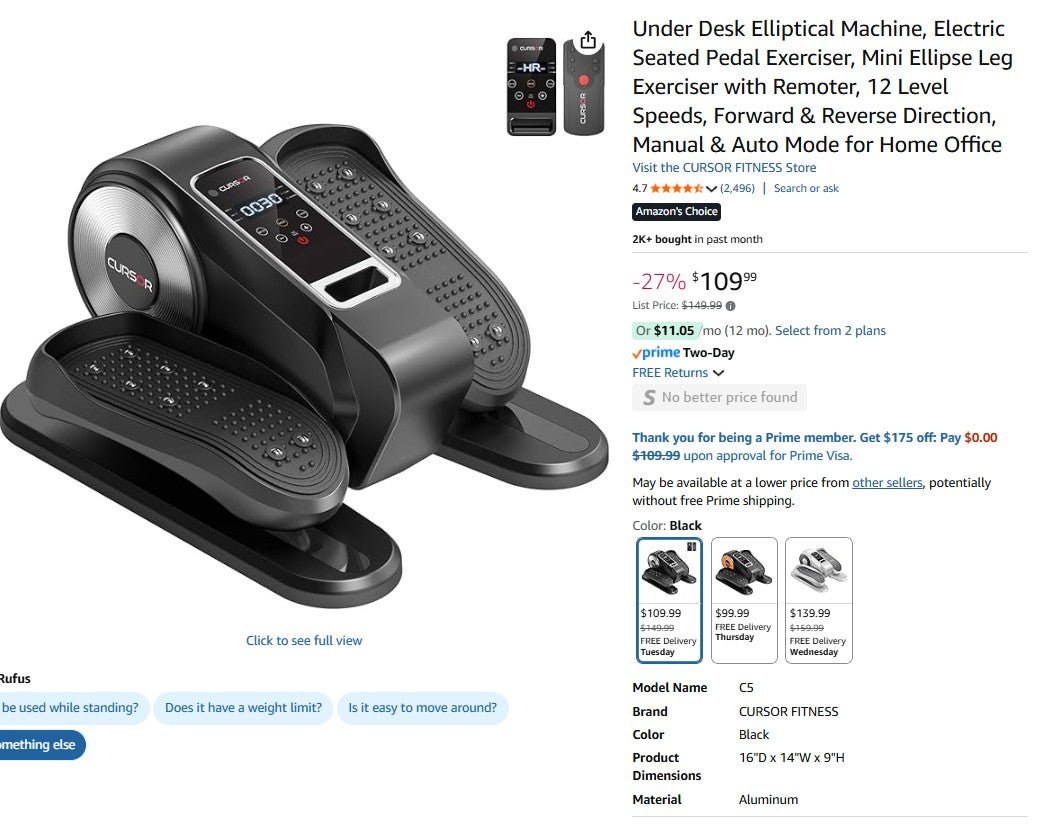 Under Desk Elliptical Machine, Electric Seated Pedal Exerciser, Mini Ellipse Leg Exerciser w Remote