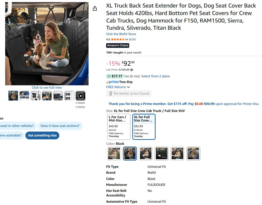 XL Truck Back Seat Extender for Dogs, Dog Seat Cover Back Seat Holds 420lbs