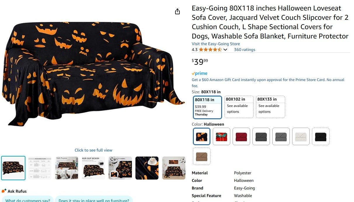Easy-Going 80X118 inches Halloween Loveseat Sofa Cover