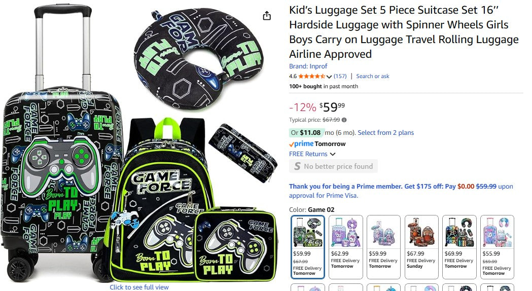 Kid’s Luggage Suitcase Set 16’’ Hardside Luggage with Spinner Wheels