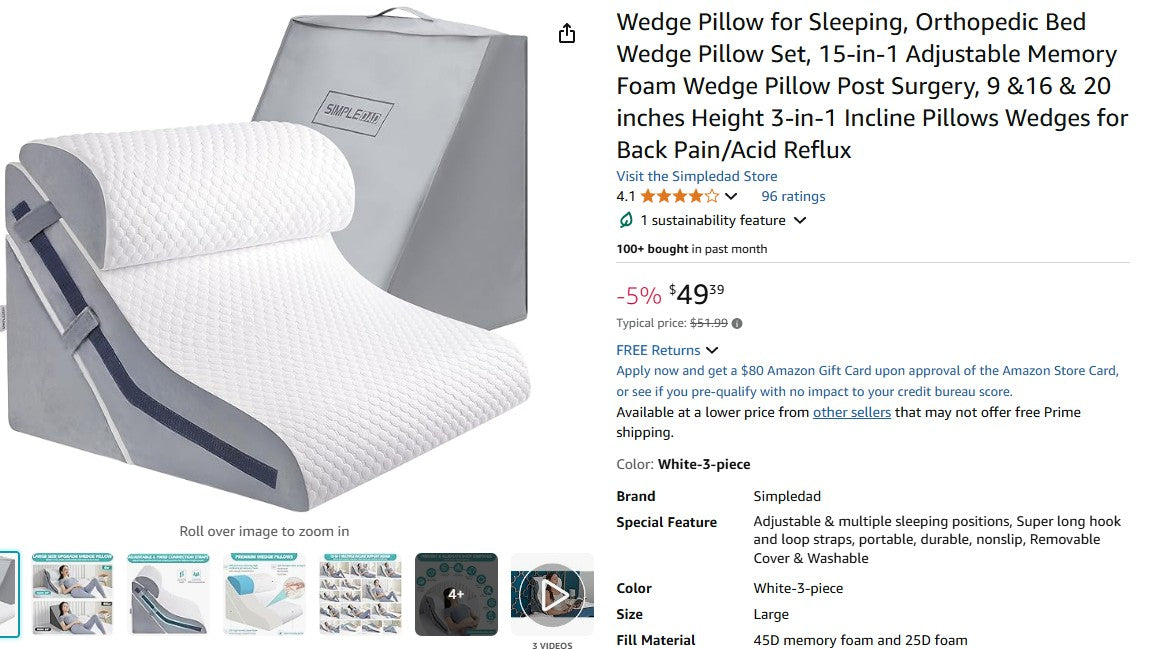 Wedge Pillow for Sleeping, Orthopedic Bed Wedge Pillow Set, 15-in-1