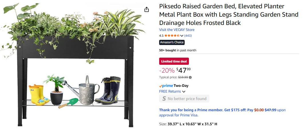 Piksedo Raised Garden Bed, Elevated Planter Metal Plant Box with Legs