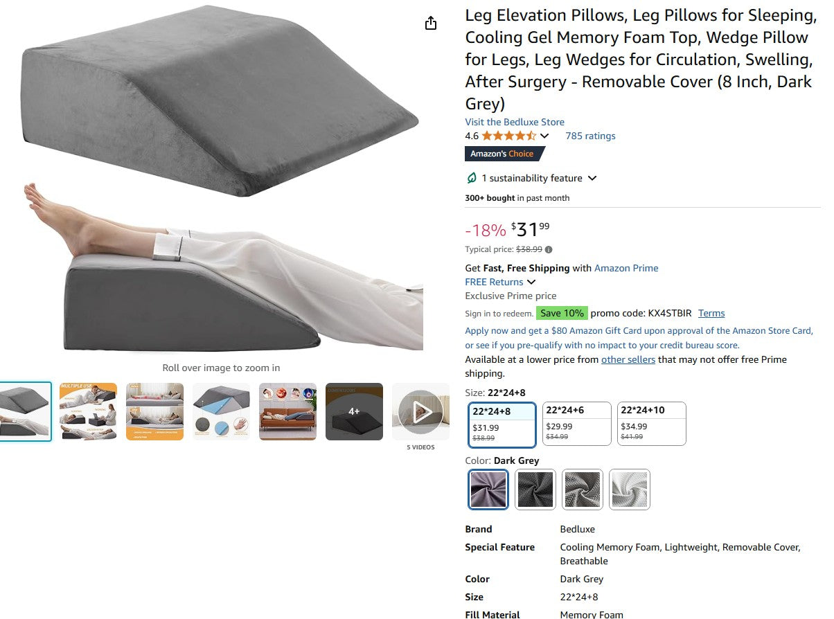 Leg Elevation Pillows, Leg Pillows for Sleeping, Cooling Gel Memory Foam Top