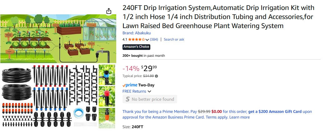 240FT Drip Irrigation System,Automatic Drip Irrigation Kit with 1/2 inch Hose 1/4 inch Distribution Tubing