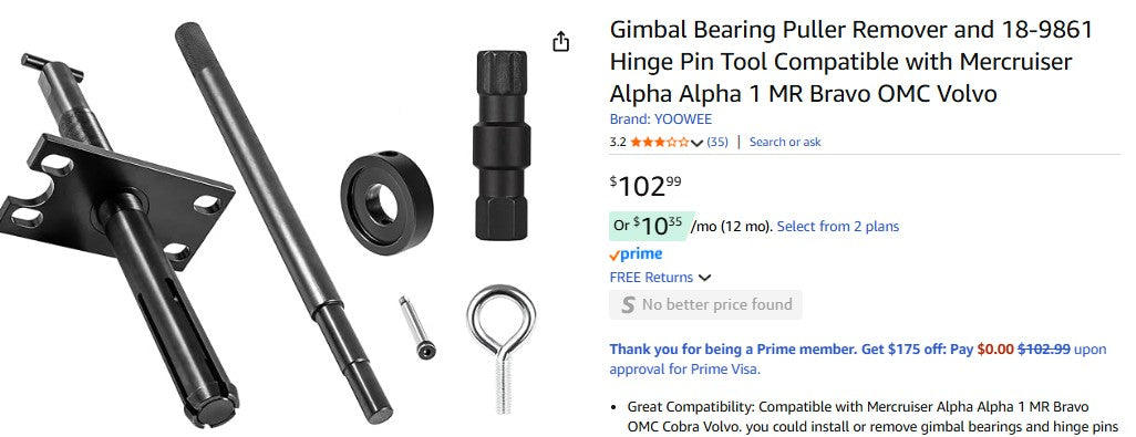 Gimbal Bearing Puller Remover and 18-9861 Hinge Pin Tool Compatible with Mercruiser