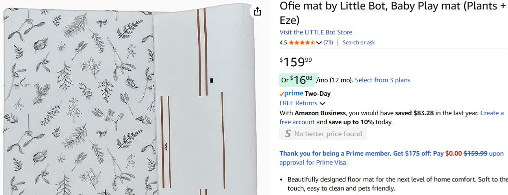 Ofie mat by Little Bot, Baby Play mat 6.5' x 4.5' (Plants + Eze)