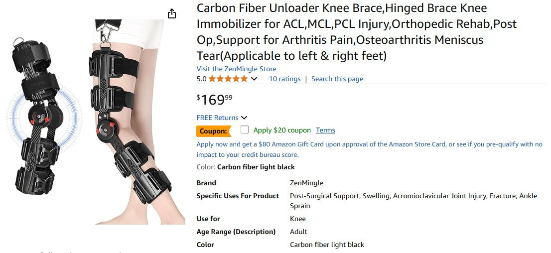 Carbon Fiber Unloader Knee Brace,Hinged Brace Knee Immobilizer