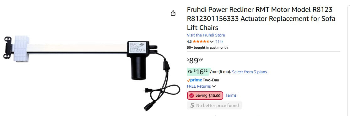 Fruhdi Power Recliner RMT Motor Model R8123 R812301156333 Actuator Replacement for Sofa Lift Chairs