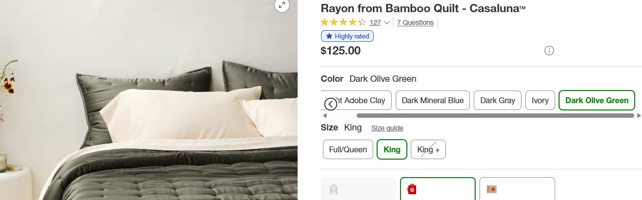 Rayon from Bamboo Quilt - King - Dark Olive Green
