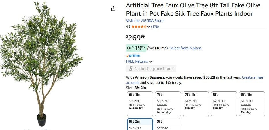 Artificial Tree Faux Olive Tree 8ft Tall Fake Olive Plant in Pot