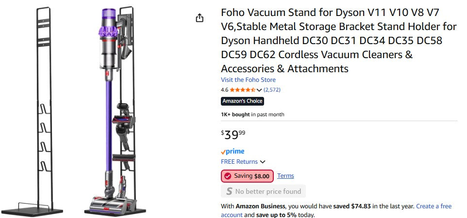 Foho Vacuum Stand for Dyson V11 V10 V8 V7 V6,Stable Metal Storage Bracket