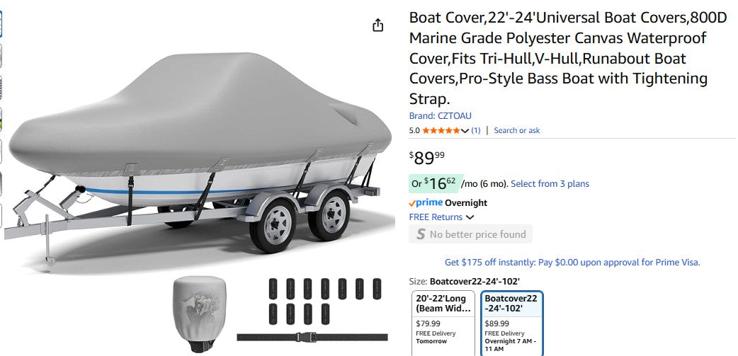 Boat Cover,22'-24'Universal Boat Covers,800D Marine Grade Polyester Canvas Waterproof Cover