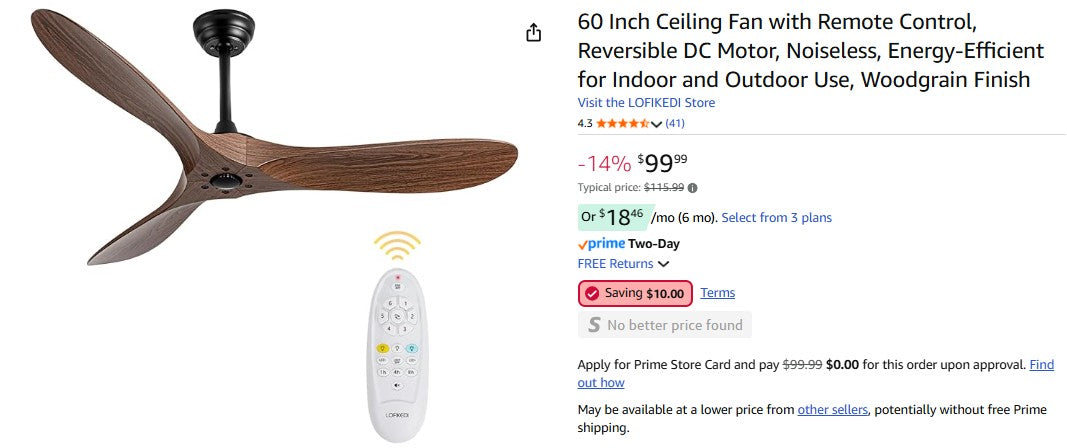 60 Inch Ceiling Fan with Remote Control, Reversible DC Motor, Noiseless, Energy-Efficient