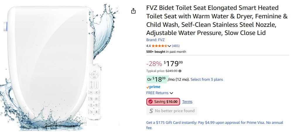 FVZ Bidet Toilet Seat Elongated Smart Heated Toilet Seat with Warm Water & Dryer, Feminine Wash