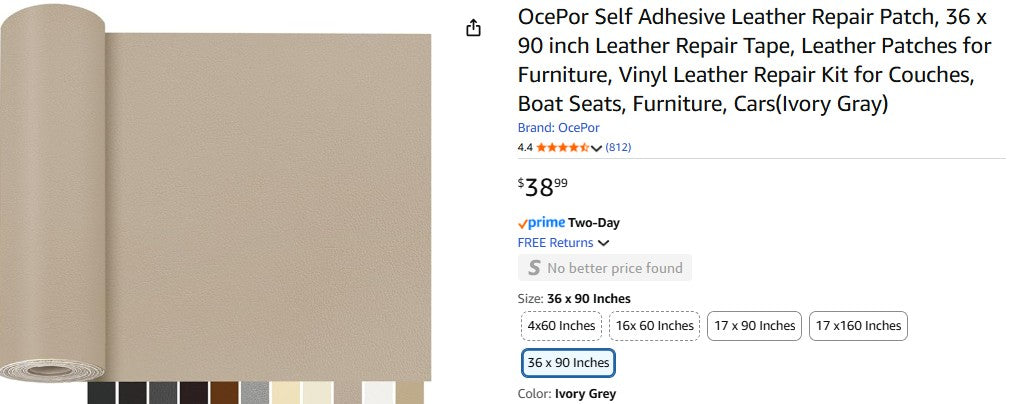 OcePor Self Adhesive Leather Repair Patch, 36 x 90 inch Leather Repair Tape