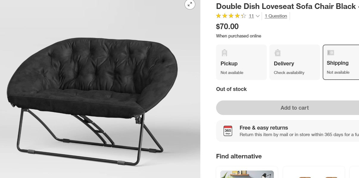 Double Dish Loveseat Sofa Chair Black