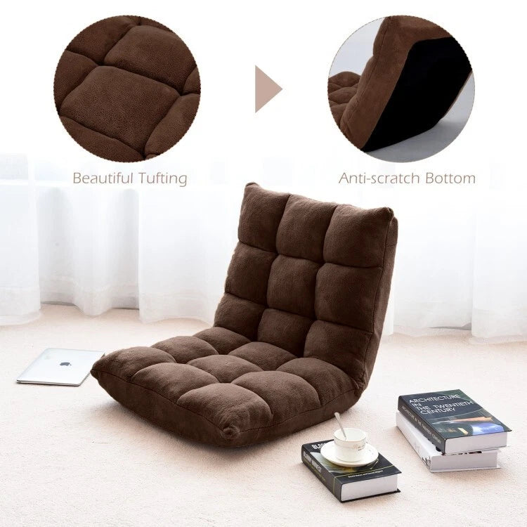 14-Position Cushioned Floor Sofa Chair Foldable Padded Back Support Gaming Seat