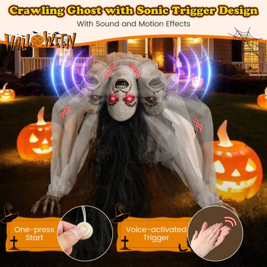 Boyel Living - Spooky Voice Activated Crawling Ghost with LED Eyes - White