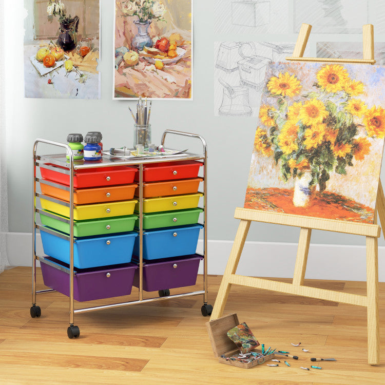 12-Drawer Rolling Storage Cart with Removable Drawers and Lockable Wheels