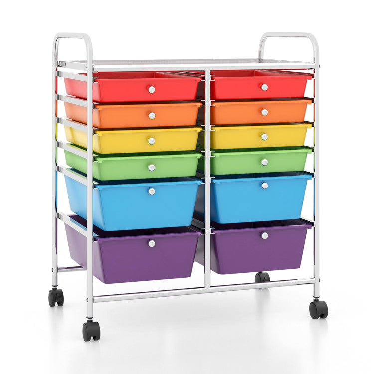 12-Drawer Rolling Storage Cart with Removable Drawers and Lockable Wheels