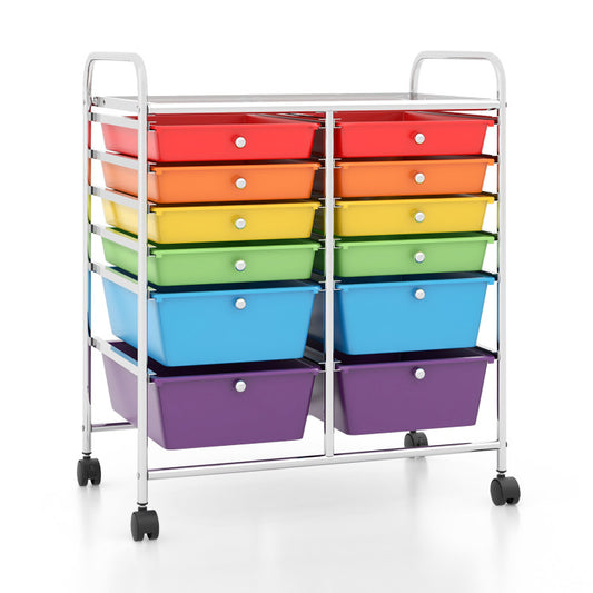 12-Drawer Rolling Storage Cart with Removable Drawers and Lockable Wheels