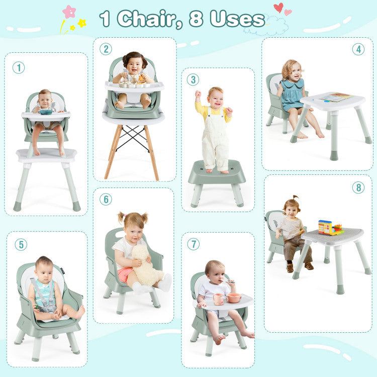 8-in-1 Convertible Baby High Chair with Adjustable Removable Tray