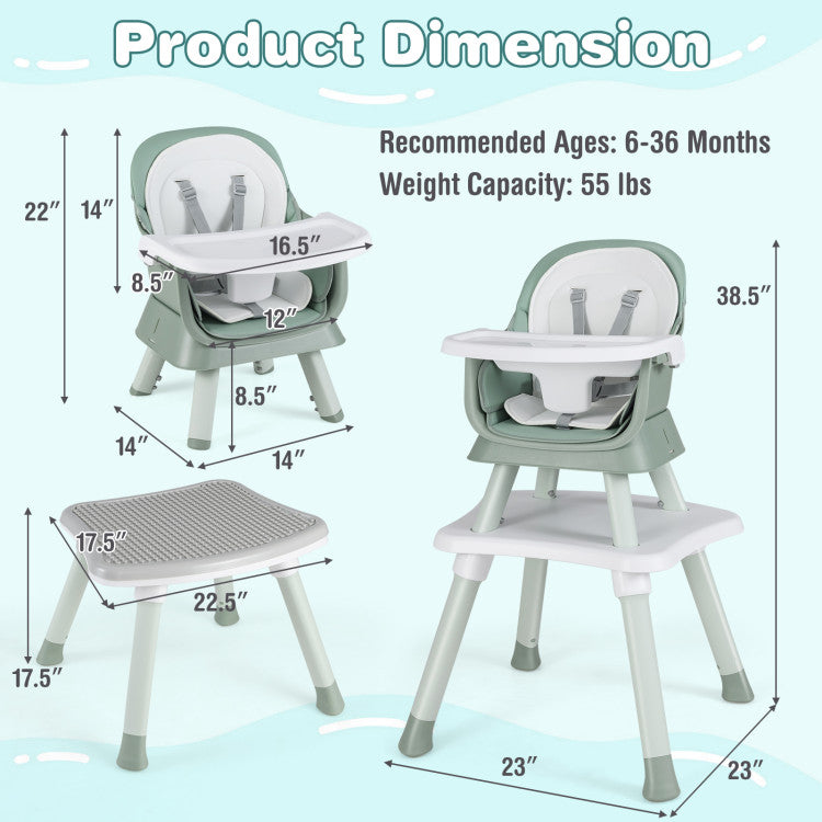 8-in-1 Convertible Baby High Chair with Adjustable Removable Tray
