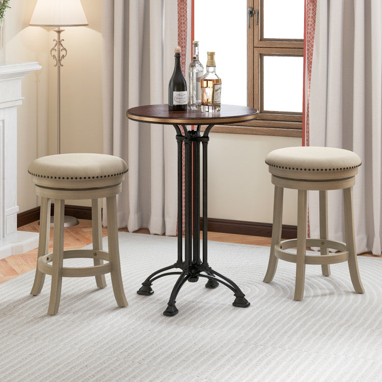 26.5 Inches Swivel Bar Stools Set of 2 wth Wooden Frame