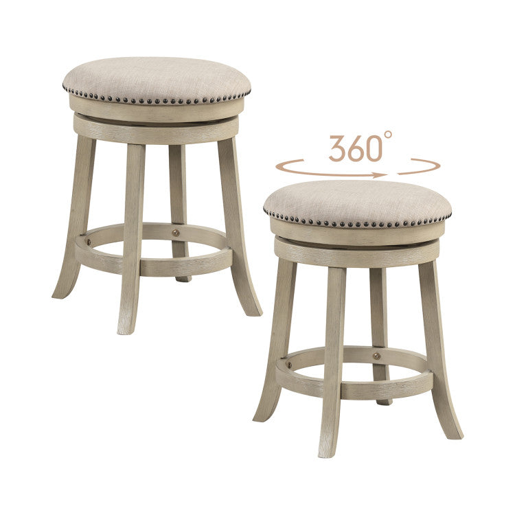 26.5 Inches Swivel Bar Stools Set of 2 wth Wooden Frame