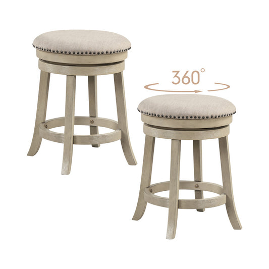 26.5 Inches Swivel Bar Stools Set of 2 wth Wooden Frame