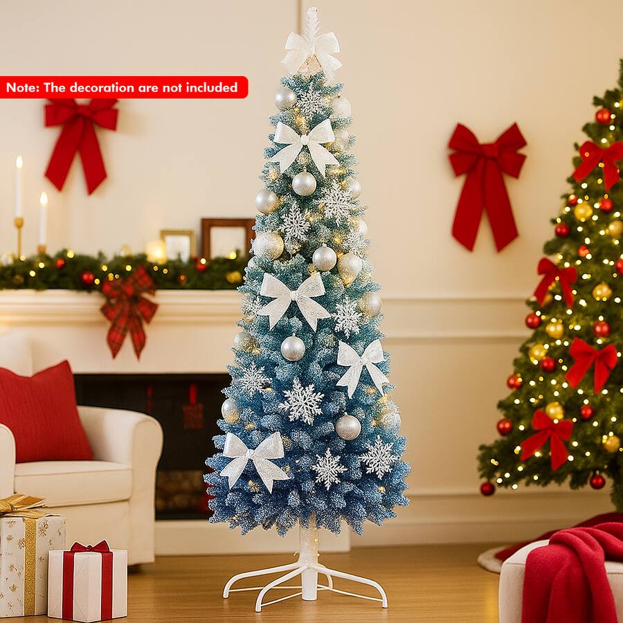 BreeBe - Snowy Gradient 7FT Xmas Tree – Full Artificial Flocked Christmas Tree - Blue