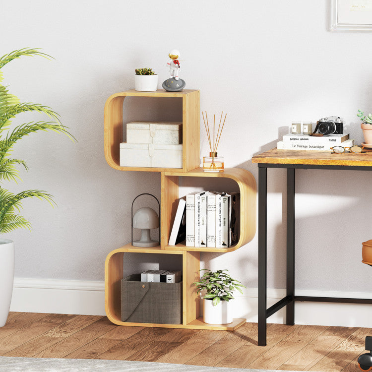 3-Tier S-Shaped Bookcase with 3 Open Cubes for Living Room
