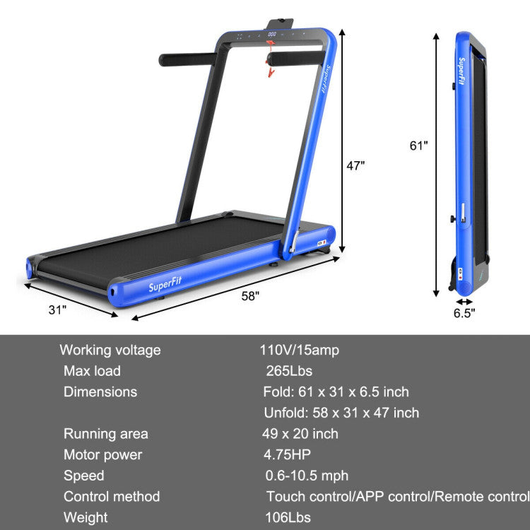 4.75HP 2 In 1 Folding Walking Pad Treadmill with Remote APP Control