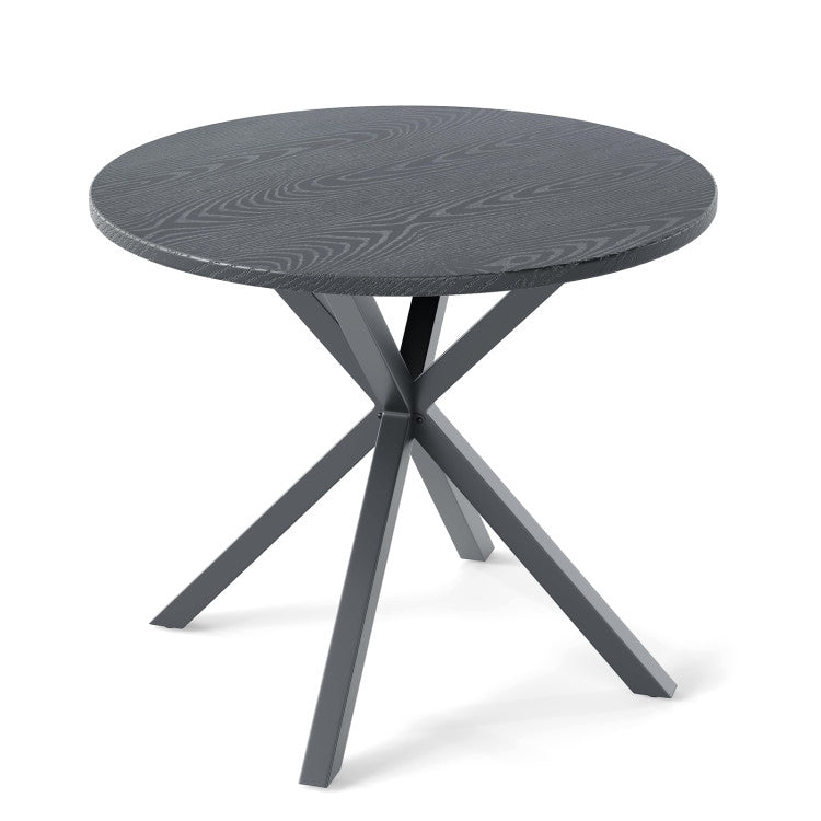33.5 Inch Round Patio Bistro Table with Wood-Like Top and X-Shaped Legs