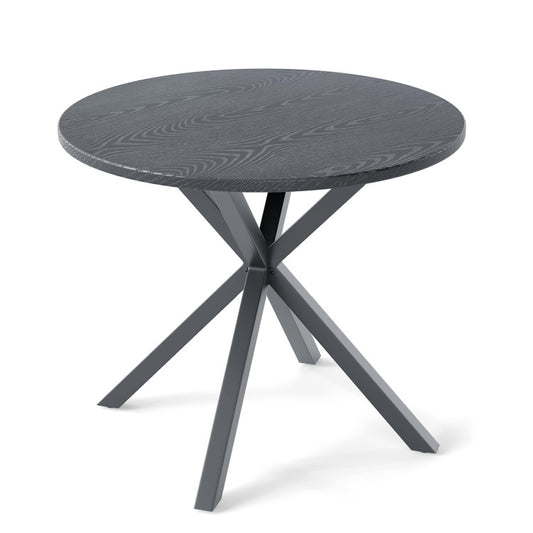 33.5 Inch Round Patio Bistro Table with Wood-Like Top and X-Shaped Legs