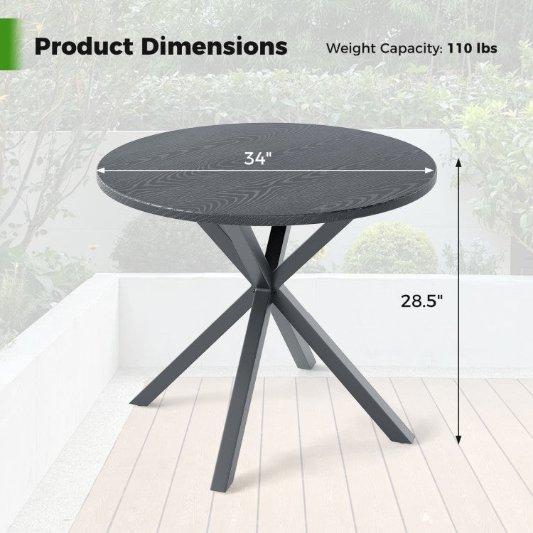 33.5 Inch Round Patio Bistro Table with Wood-Like Top and X-Shaped Legs