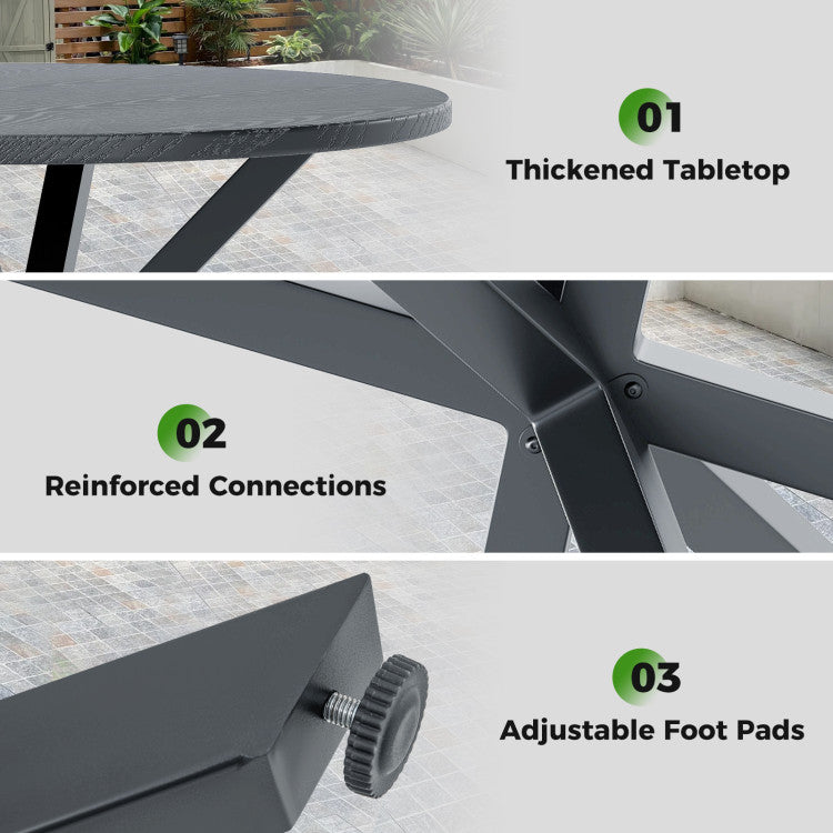 33.5 Inch Round Patio Bistro Table with Wood-Like Top and X-Shaped Legs