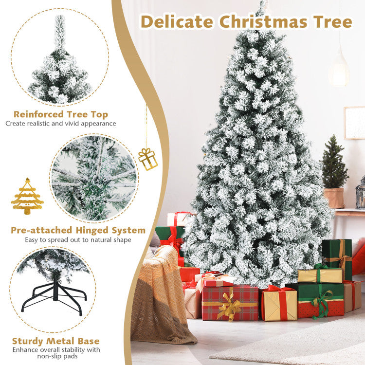 Pre-Lit Premium Snow Flocked Hinged Artificial Christmas Tree