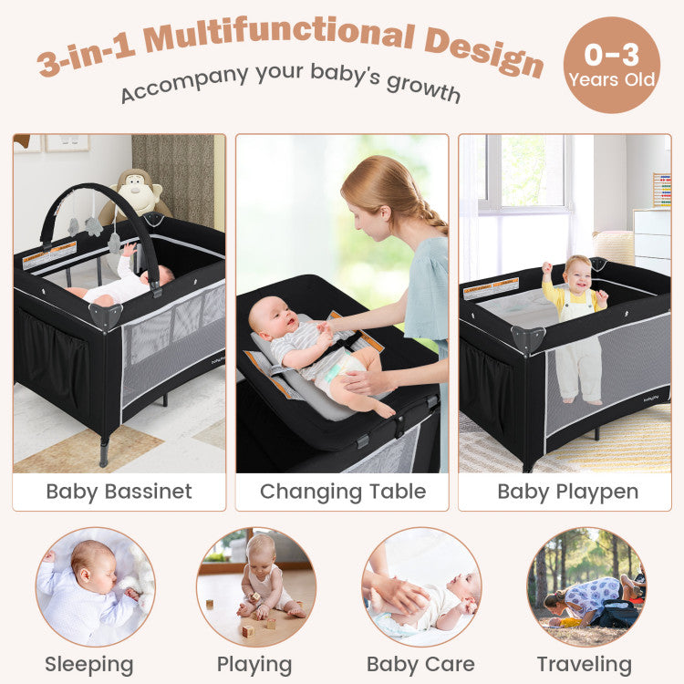 3-in-1 Portable Baby Crib and Playpen with Changing Table