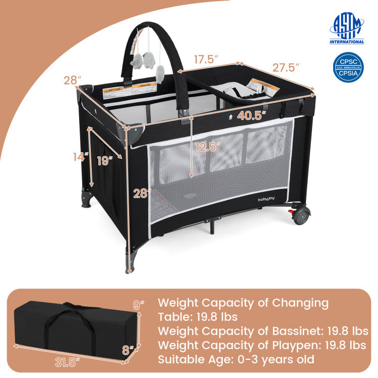 3-in-1 Portable Baby Crib and Playpen with Changing Table