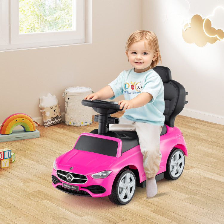 3-in-1 Ride on Push Car Mercedes-Benz Licensed Sliding Car with Canopy