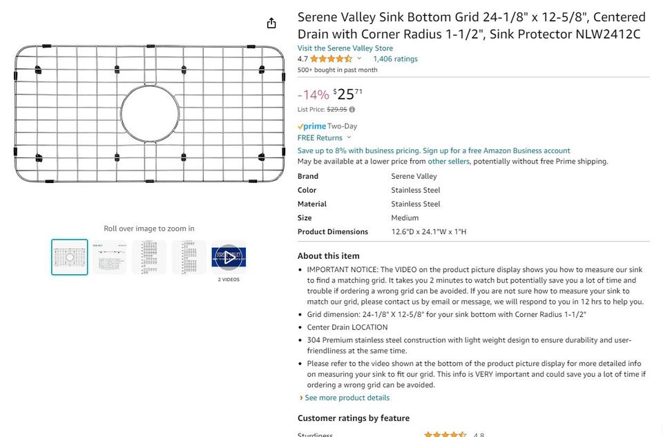 Serene Valley Sink Bottom Grid 24-1/8" x 12-5/8"