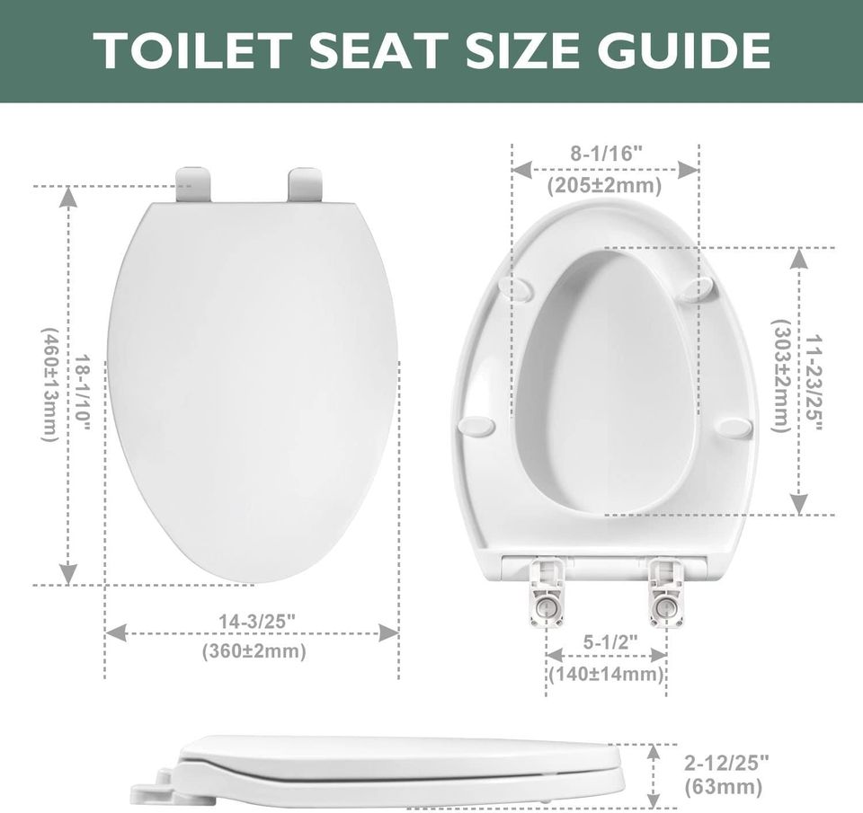 Toilet seat Elongated with Slow Close Hinges, Four Bumpers Never Loosen and Easily Remove